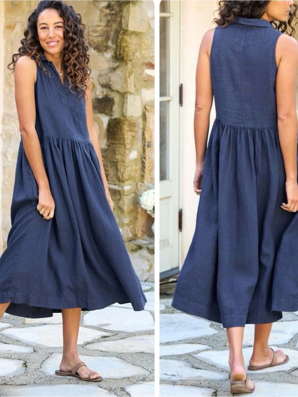Frank and Eileen Daphne navy washed linen dress size S